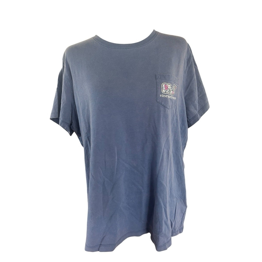 Vineyard Vines Tee Shirt 100% Cotton Womans SZ XL Blue Floral Whale
